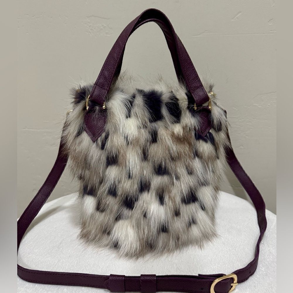 Colorblock Handmade Luxury Real Fox Fur & Leather Top Handles Satchel/Crossbody